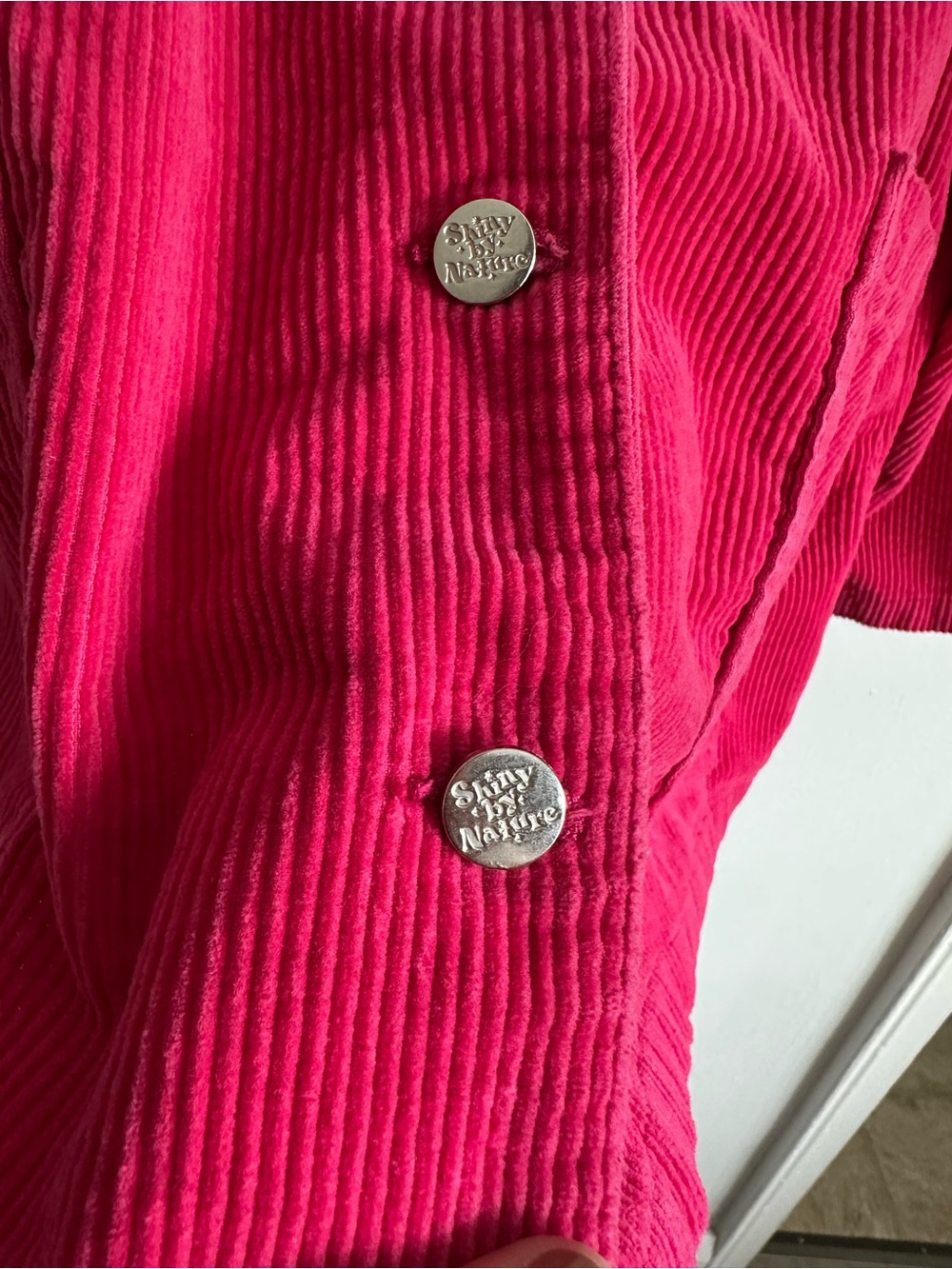 Shiny By Nature Corduroy Jean Jacket with Heart Patch Hot Pink Size Large - Picture 5 of 10